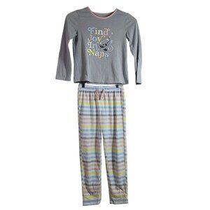 Wonder Nation Girls PJ Set Gray Pink Size 7 Medium 2 PC Koala Striped Pants READ